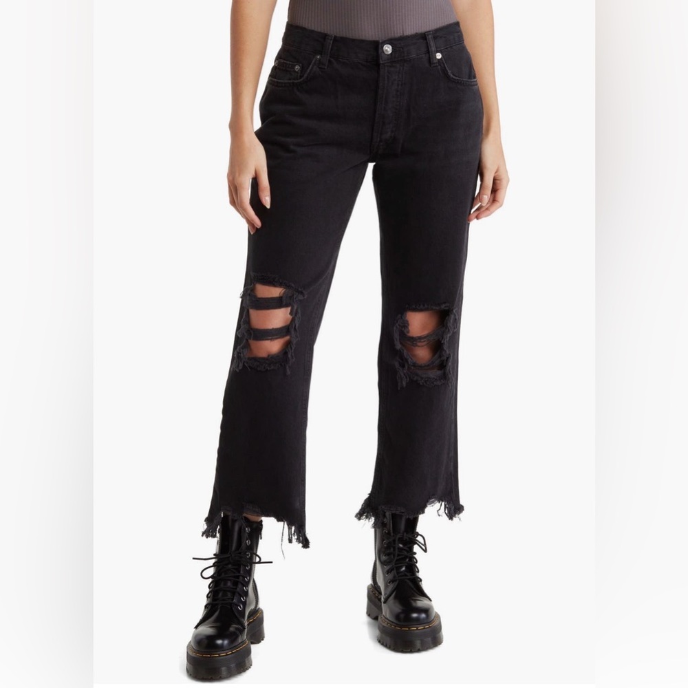 Maggie Destroyed Free People Black Distressed Ankle Jeans